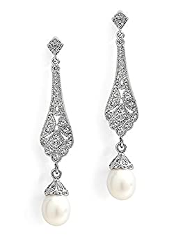 【中古】【輸入品・未使用】Mariell Cubic Zirconia Vintage Art Deco Dangle Earring with Freshwater Pearl Drops for Brides or Weddings