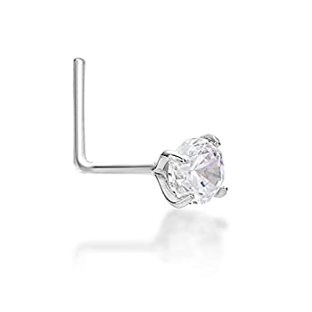 【中古】【輸入品・未使用】14?Kホワイトゴールド3?mmホワイトCubic Zirconium鼻リングL型22?g