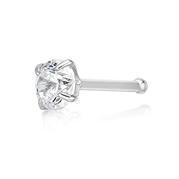 【中古】【輸入品・未使用】14?Kホワイトゴールド3?mmホワイトCubic Zirconium鼻リングStraightスタッド22?g