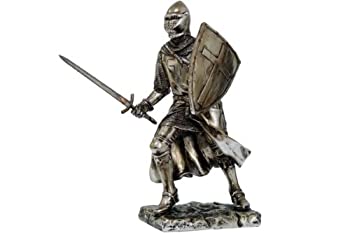 【中古】【輸入品・未使用】Crusader Knight Statue Silver Finishing Cold Cast Resin Statue 7 (8714) by PTC