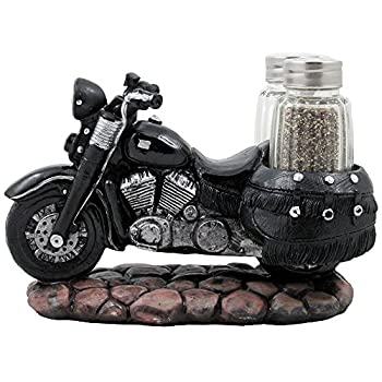 【中古】【輸入品・未使用】Classic Motorcycle Glass Salt and Pepper Shaker Set with Decorative Retro Road Hog Display Holder As Biker Bar and Kitchen Table Decora