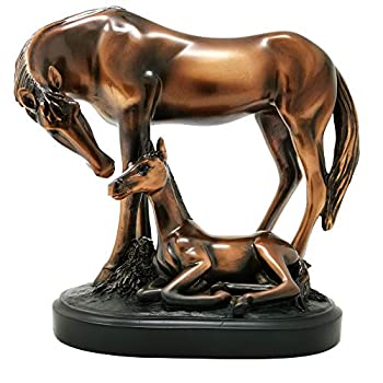 【中古】【輸入品・未使用】Bronze Equestrian Mom \u0026 Baby Foal Horse Sculpture Statue Figurine 6w X 7h by Treasure of Nature