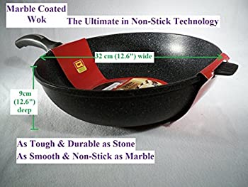 【中古】【インポート品・未当て嵌める】Ceramic Marble Coated Cast Aluminium Non Stick Wok 32 Cm by KW Marble Ware [並行輸入品]