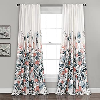 【中古】【輸入品・未使用】Lush Decor Zuri Floraカーテン 部屋を暗くするウィンドウパネルセット リビング/ダイニング/寝室用 (ペア) 84インチ x 52インチ ブルーとコーラ