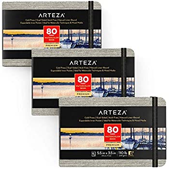 【中古】【輸入品・未使用】ARTEZA 3.5x5.5インチ 水彩画用スケッチブック、2冊パック、小ポケットパッド、1冊80ページ、110lb/230gsm、内ポケットとエラスティックストラッ