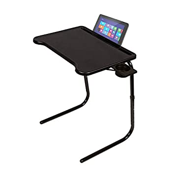 【中古】【39shop】【輸入品・未使用】Table★Mate 超折りたたみ式テレビトレイ テーブル&カップホルダー 高さ6段階に調節可能 3段階に調整可能 デバイスホルダー付き (ブラック)(新古品)|アトリエ絵利奈