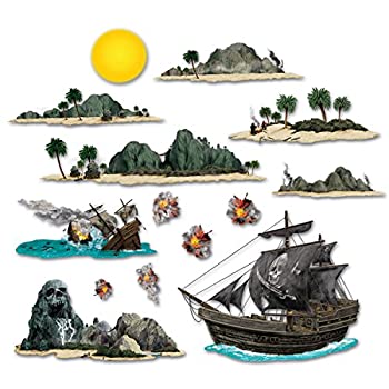 【中古】【輸入品・未使用】Beistle プリント海賊船と島の小道具 3.5インチから3フィート5.5インチ 14個入り
