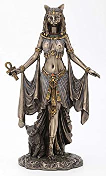 【中古】【インポート品・未当て嵌める】Veronese Design バステト エジプト・アラブ共和国吉祥天保護すること像刻みつける 高さ10in
