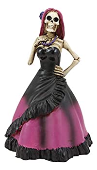 【中古】【輸入品・未使用】Ebros Gift Day of The Dead DODマゼンタヘアースケルトンレディーブライド 黒とピンクのボールドレスと紫のビーズネックレス像 オズナリー 不気