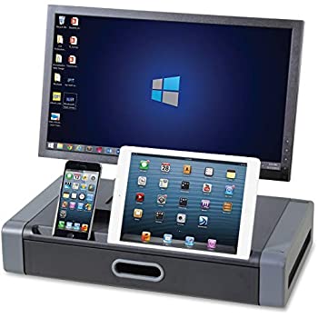 【中古】【39shop】【輸入品・未使用】Kantek★モニターライザー 引き出し&スマートフォン/タブレットスロット付き 幅19インチ x 奥行き11インチ x 高さ4インチ ブラック/ダークグレー(新古品)|アトリエ絵利奈