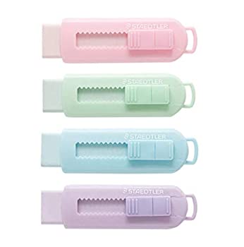 【中古】【輸入品・未使用】Staedtler スライディング格納式鉛筆消しゴム プラスチックスリーブ付き ソフトパステルカラー詰め合わせ 4パック