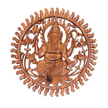 【中古】【39shop】【輸入品・未使用】NOVICA★ガネーシャ オーラ 木製レリーフパネル（新古品）｜アトリエ絵利奈