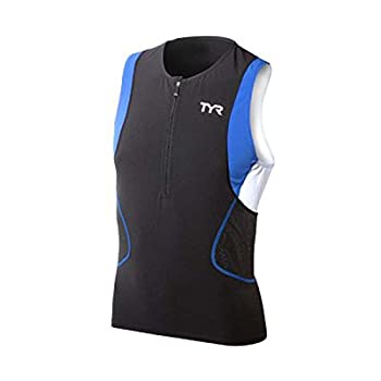 【中古】【インポート品・未当て嵌める】TYR Sport メンズ 運動競技引きくらべる者シングレット (黒いこと/青み、スモール)