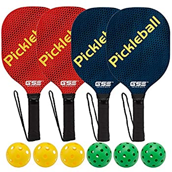 【中古】【インポート品・未当て嵌める】GSE競り合い\u0026運動競技晴れ晴れしい木製Pickleballバンドル仕掛ける。Includes 4木製Pickleball Paddles、6インドアPickleballs、Aメッシュキャリーバッ