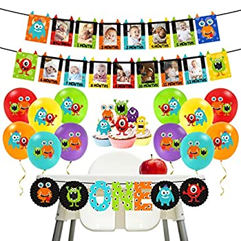おもちゃ その他 21春大特価セール デコレーションキット Birthday 1st 中古 輸入品 未使用未開封 Monster Monster 小さなモンスターパーティー用品 カップケーキトッパー Bashフォトバナーバルーン Allroofingandsidingmn Com