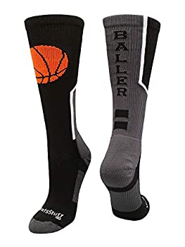 【中古】【輸入品・未使用】MadSportsStuff バスケットボールソックス バスケットボールロゴ付き クルーレングス M ブラック
