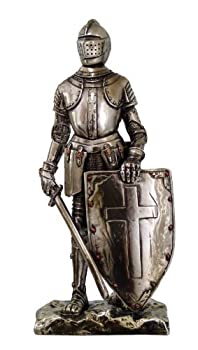 【中古】【輸入品・未使用】Crusader Knight Statue Silver Finishing Cold Cast Resin Statue 7\