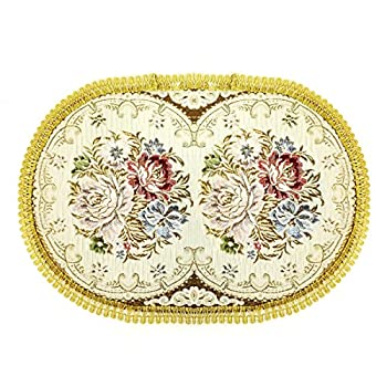 【中古】【輸入品・未使用】Wrapables Oval Vintage Floral Placemat with Gold Embroidery 47cm by 33cm Romantic Pink