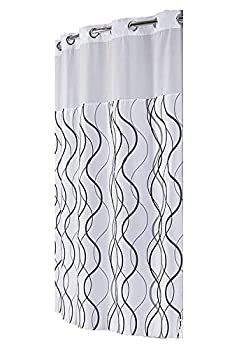 【中古】【39shop】【輸入品・未使用】Hookless★Waves シアーポリエステルシャワーカーテン 12インチの薄手ボイルウィンドウ付き 71インチx77インチ ホワイト/グレー/ブラック（新古品）｜アトリエ絵利奈