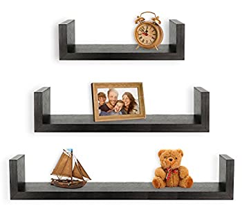 【中古】【輸入品・未使用】(Espesso) - Greenco Set of 3 Floating U Shelves Espresso Finish