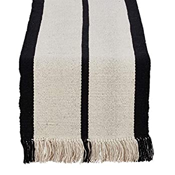 【中古】【インポート品・未当て嵌める】Fennco Styles ヘビーラグ 100%織綿織物 黒いこと縞模様 ナチュラルテーブルランナー 朦々たるフリンジ付き添い人 16inx72in 矩形