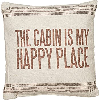 【中古】【輸入品・未使用】Primitives by Kathy Vintage Flour Sack Style the Cabin Is My Happy Place Throw Pillow 15-Inch Square