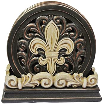 【中古】【輸入品・未使用】LL Home Fleur-De-Lis Carved Scrolls 4 Coaster Set