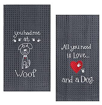 【中古】【輸入品・未使用】Kay Dee Dog Lover 刺繍ワッフルタオルセット ? One Each You Had Me at Woof & Dog Love