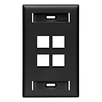 【中古】【輸入品・未使用】(4-Port Black) - Leviton 42080-4ES QuickPort Wallplate with Id Window Single Gang 4-Port Black