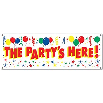 【中古】【輸入品・未使用】Beistle The Party 's Here Sign Banner、5フィート× 21-inch