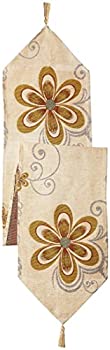 【中古】【輸入品・未使用】Violet Linen シェニール織 フローラルデザイン テーブルランナー 13インチ x 70インチ ベージュ