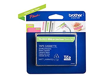 【中古】【インポート品・未当て嵌める】Brother P-touch TZEMQG35 Label Roll 12 粍 x 5 m Laminated Green/White Matt