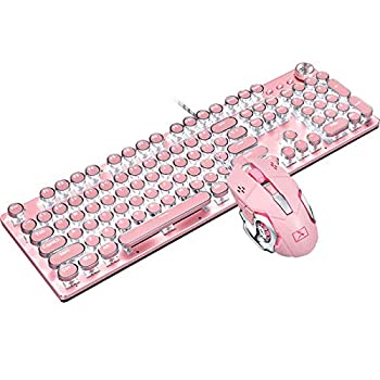 【中古】Basaltech メカニカルゲームキーボードと二十日鼠ジャズバンド レトロスチームパンク ヴィンテージタイプライタースタイルキーボード LEDうしろ側ともし火付