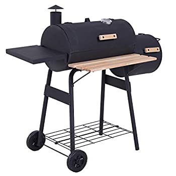 【中古】Outsunny 48in スチール写真 携帯型 後庭 濃灰色 BBQ 食べ物屋 オフセット スモーカーコンボ 車輪付き添い人