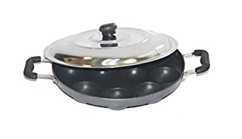 【中古】TABAKH Bright AppamPatra Paniyaram Non Stick Pan with Stainless Steel Lid by Tabakh