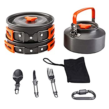 【中古】TOYMYTOY キャンプクッカー クッカーセット キャンプ 皿 キャンプ用鍋 アウトドア調理器具セット 花見用食器 2-3人（オレンジ）｜アトリエ絵利奈