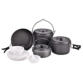 【中古】難民キャンプ用膳立て物の具 難民キャンプの鍋一皿分の料理の膳立て物の具の持ちはこぶ用室外難民キャンプの山歩きの悧巧の鍋 室外膳立て書き割り (色 : Black Size : 7-8 people)