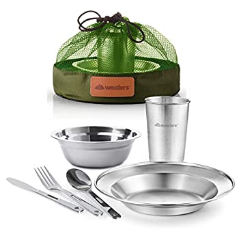 【中古】難民キャンプ用ちゃぶ台食器仕掛ける ステンレス鋼スチール写真製 アウトドア一皿 どんぶり鉢優勝杯 カトラリーメッシュキット