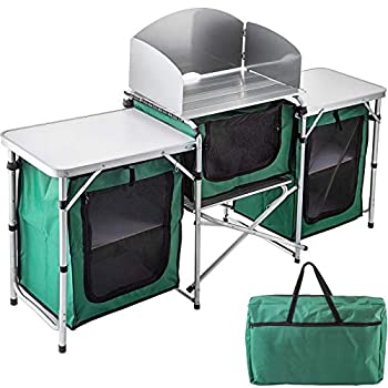 【中古】VBENLEM アウトドア キャンプ キッチン 3つのファスナー付きバッグ キャンプ クックテーブル スチール ウィンドスクリーン キャンプキッチンテー