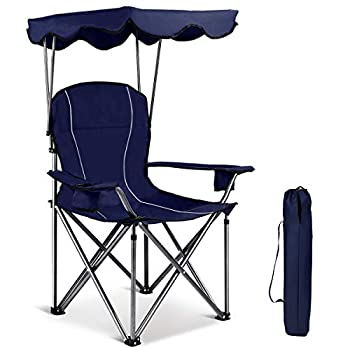 【中古】【39shop】GYMAX★キャノピーチェア ポータブル 折りたたみ式 ビーチチェア ピクニックチェア キャノピー付き 2カップホルダーとキャリーバッグ アウトドア(良い)|アトリエ絵利奈