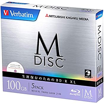 【中古】Verbatim バーベイタム M-DISC 長日月保護すること ブルーレイディスク 1回書きとどめる用 BD-R XL 100GB 5枚 ホワイトプリンタブル 片面3層 1-6倍速 DBR100YMDP5V1 録画・録音用メディア-TV・オーディオ・カメラ