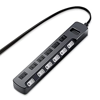 【中古】エレコム 電源タップ 雷ガード 個別スイッチ ほこりシャッター付 スイングプラグ 6個口 5m ブラック AVT-K6A-2650BK