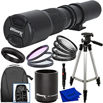 【中古】Ultimaxx プリセット 500粍 (1000粍) f/8 手動マルチ厚地の外套望遠水晶体一揃いの道具 Canon EOS T3 T3i T4i T5 T5i T6 T6i T6s T7i SL1 SL2 60D 70D 77D