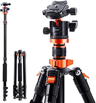 【中古】K&F Concept 三脚 2m 一脚 可変式 ４段伸縮 逆向き折畳 360度パノラマ雲台 レバーロック クイックシュー式 アルミ合金製 収納ケース付き 軽量