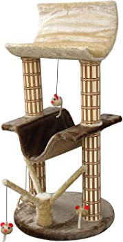 【中古】Cat-Life Multi-Level Lounger with Play Tree \u0026 Bamboo Posts, Brown/Beige - 20 x 20 x 42 Inches (WxDxH) by Cat Life