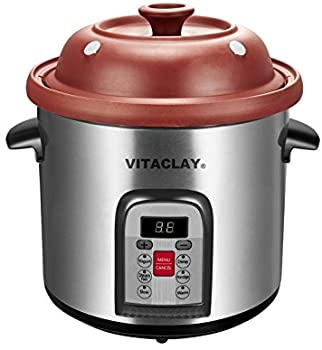 【中古】Vitaclay VM7800-5C Smart Organic Clay Multi-Crocks N' Stock Pot, 6.5 quart, Stainless Steel/Black by VitaClay