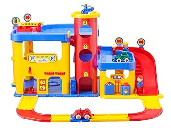【中古】VIKING TOYSバイキングトイズ バイキングシティパーキングプラス手動エレベーターの3階建て駐車場 マルチカラー 1歳~ 156125