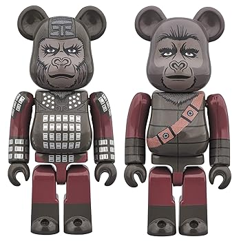 【中古】ベアブリック 猿の惑星 ウルサス将軍 & ソルジャー エイプ 2 パック 各全高約70mm 塗装済み 完成品 フィギュア画像