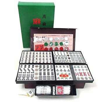 【中古】くずれにくい麻雀アール牌 囲碁ラボオリジナル牌ストラップ付 国産手打ち麻雀牌 別注天和 黒白点棒付囲碁ラボオリジナル牌ストラップ付