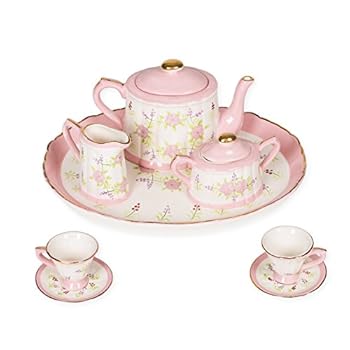 【中古】Wreath Oval Dot Design Porcelain Children's 10 pc. Large Tea Party Set